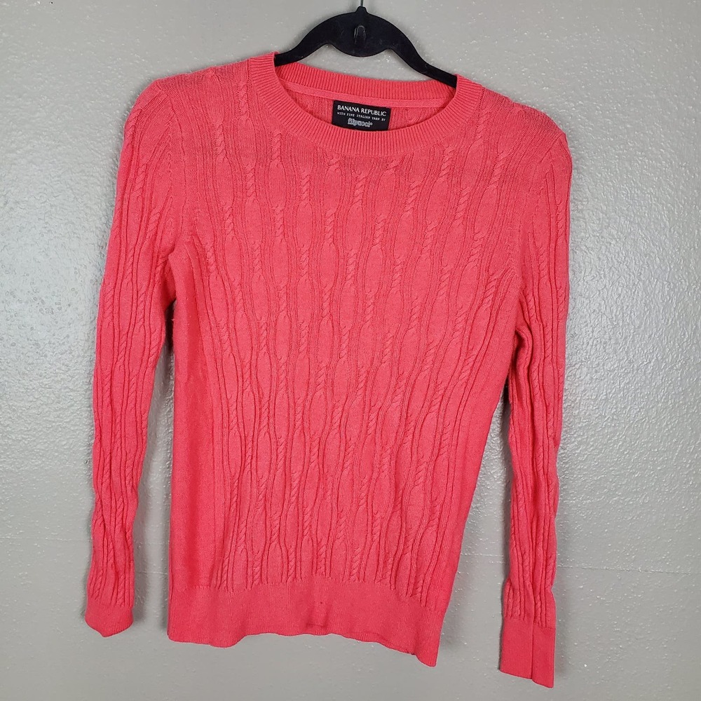 Banana Republic Coral Filpucci Yarn Cable Knit Crew Neck Sweater XS